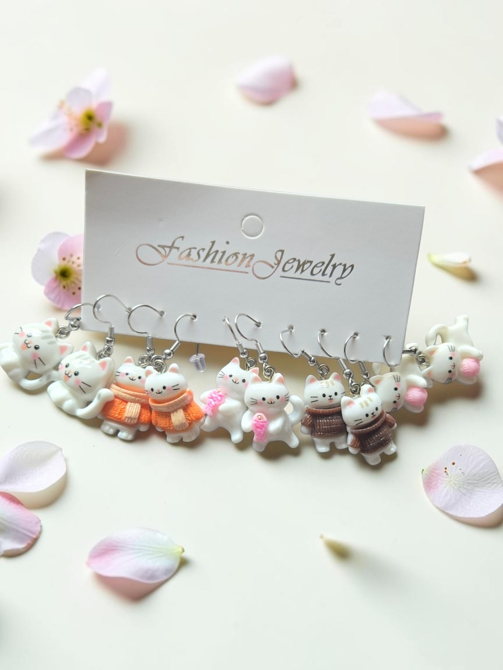 Kawaii Cat Dangle Earrings • Pastel Resin Kitty Charms • Fashion Accessory Set